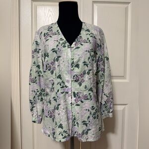 Liz Claiborne Green and Purple Floral Top